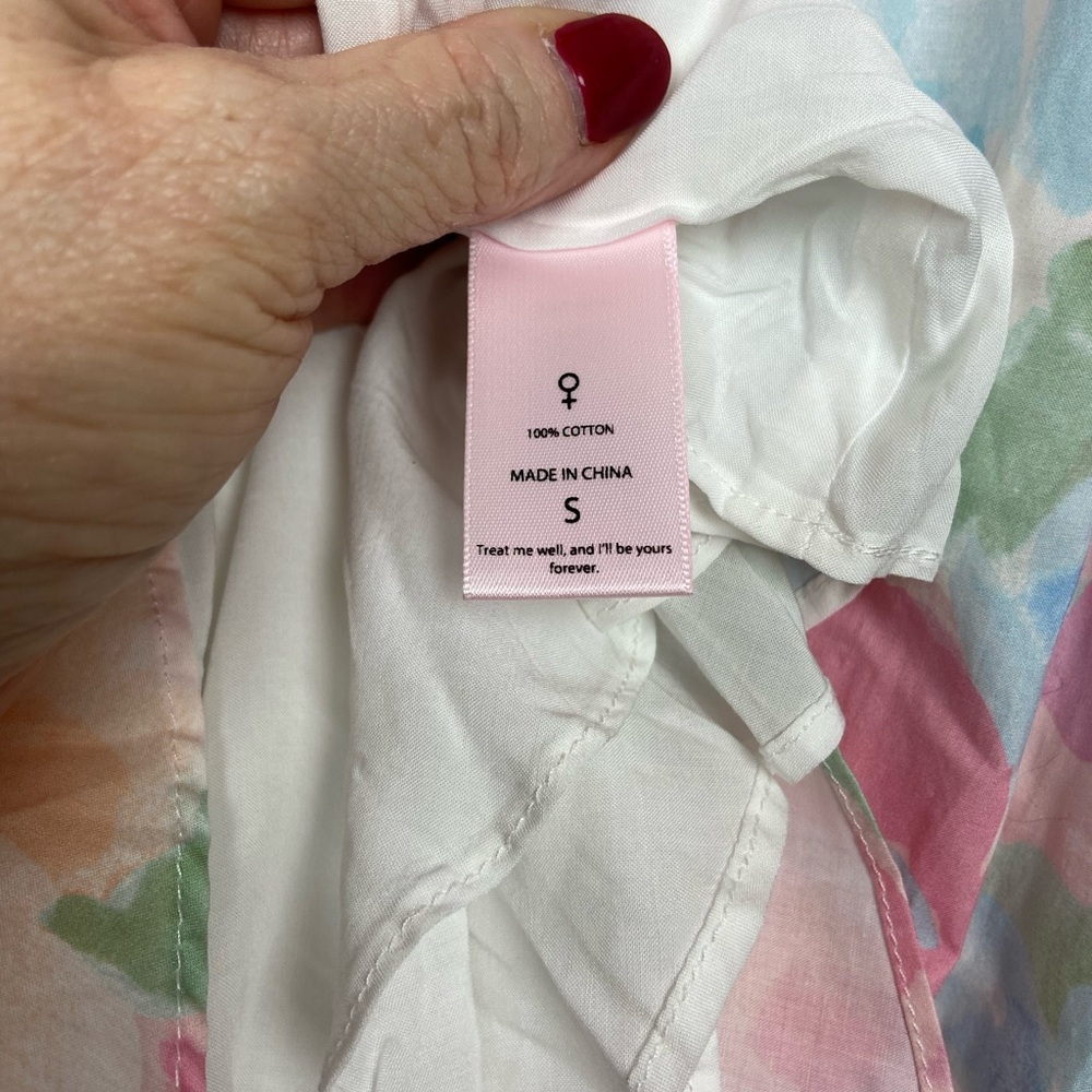 Selkie Pink and Blue Puff Sleeve Sundress with Square Neck - Picture 4 of 5